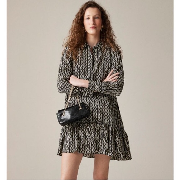 J. Crew Dresses & Skirts - J.Crew Amelia Popover Shirtdress Chain Print Black Gold | NWOT | Size S